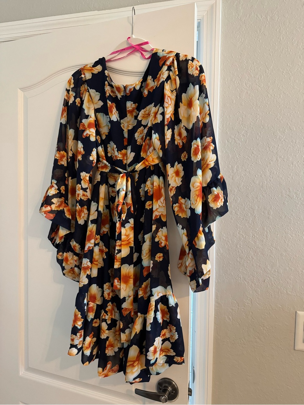 Betsey Johnson Black Floral Midi Dress with Yellow & Cream Blooms